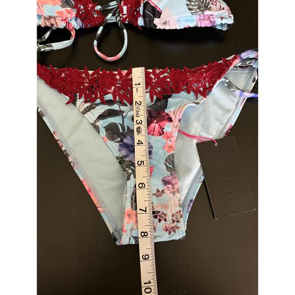 NWT South Beach * Bikini Light Blue Floral Top & Bottom Tie Sz6 - Picture 11 of 14